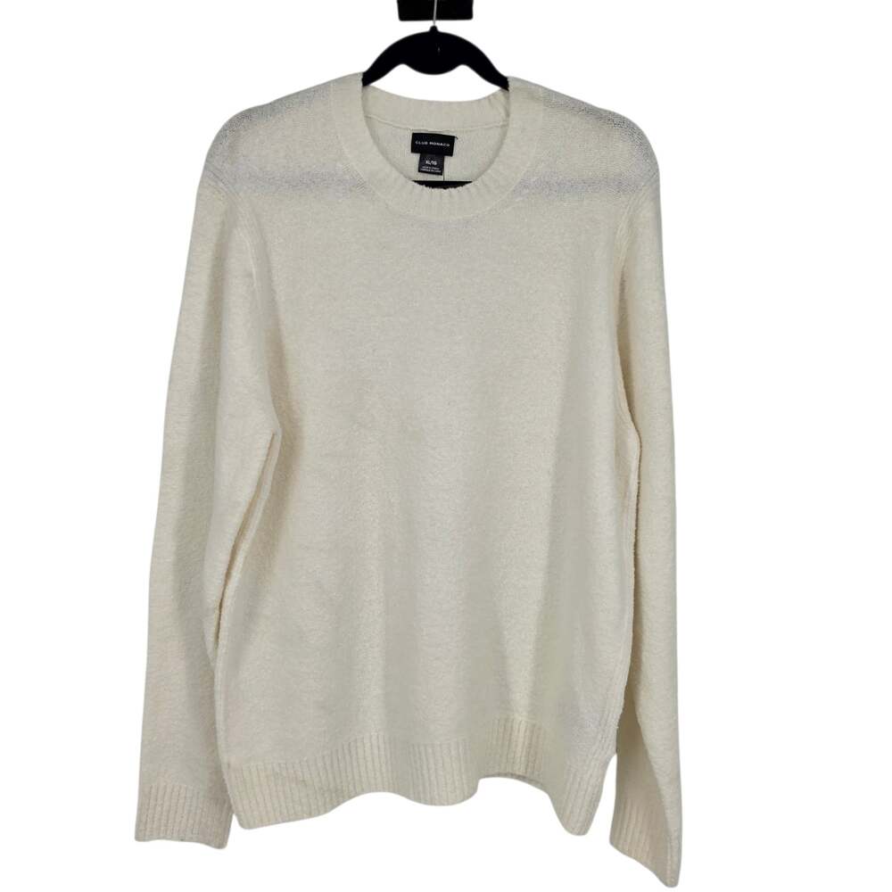 NWT Club Monaco White Boucle Knit Crew Neck Cotton Blend Sweater Size XL
